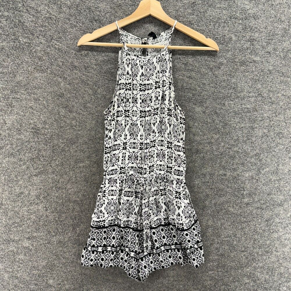 Bebop Jumpsuit Women XS White Geometric Sleeveless Hook & Eye Round Neck Casual